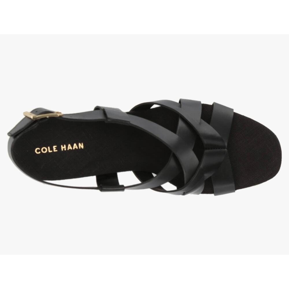 Cole Haan Black Leather Crystal Wedge Espadrille Sandals 10 B New - Picture 2 of 11